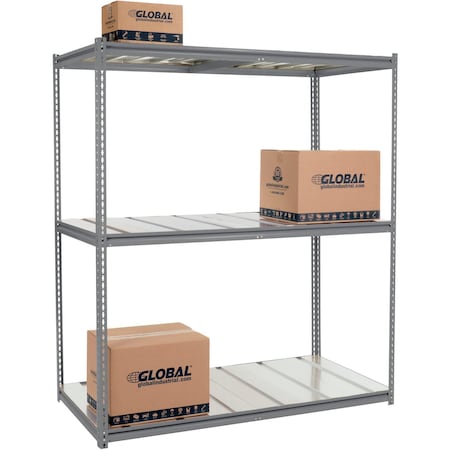 Global Industrial High Cap. Starter Rack 72Wx24Dx84H 3 Level Steel Deck 1000lb Per Shelf GRY 580908GY